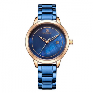 NAVIFORCE NF5008 Royal Blue Stainless Steel Analog Watch For Women - RoseGold & Royal Blue